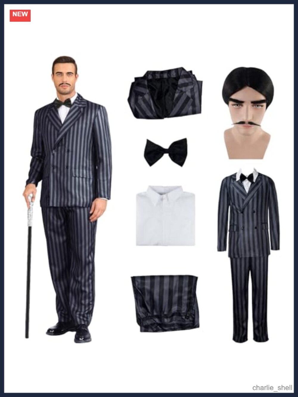 Men's 1920s Gangster Pinstripe Suit Blazer Shirt Pants Set with Necktie Costume